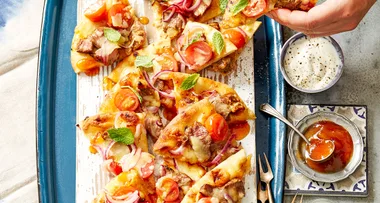 Indian lamb naan pizzas