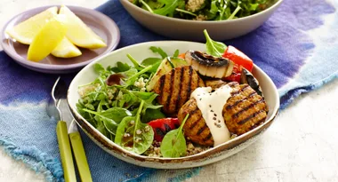 Pork Rissoles with Grilled Veggies & Quinoa Salad