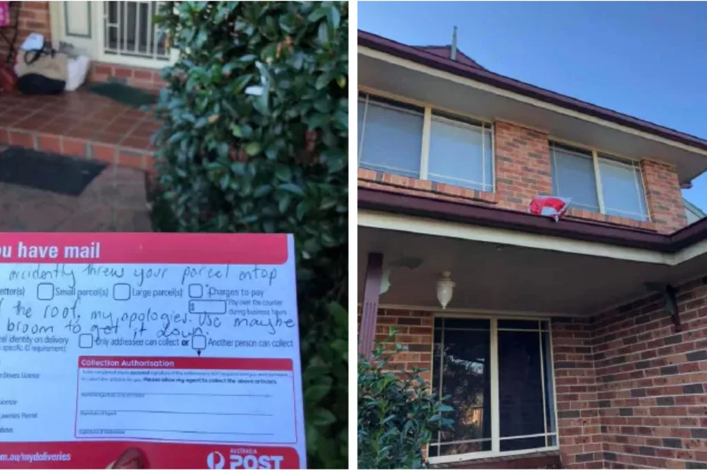 The delivery note and parcel on roof