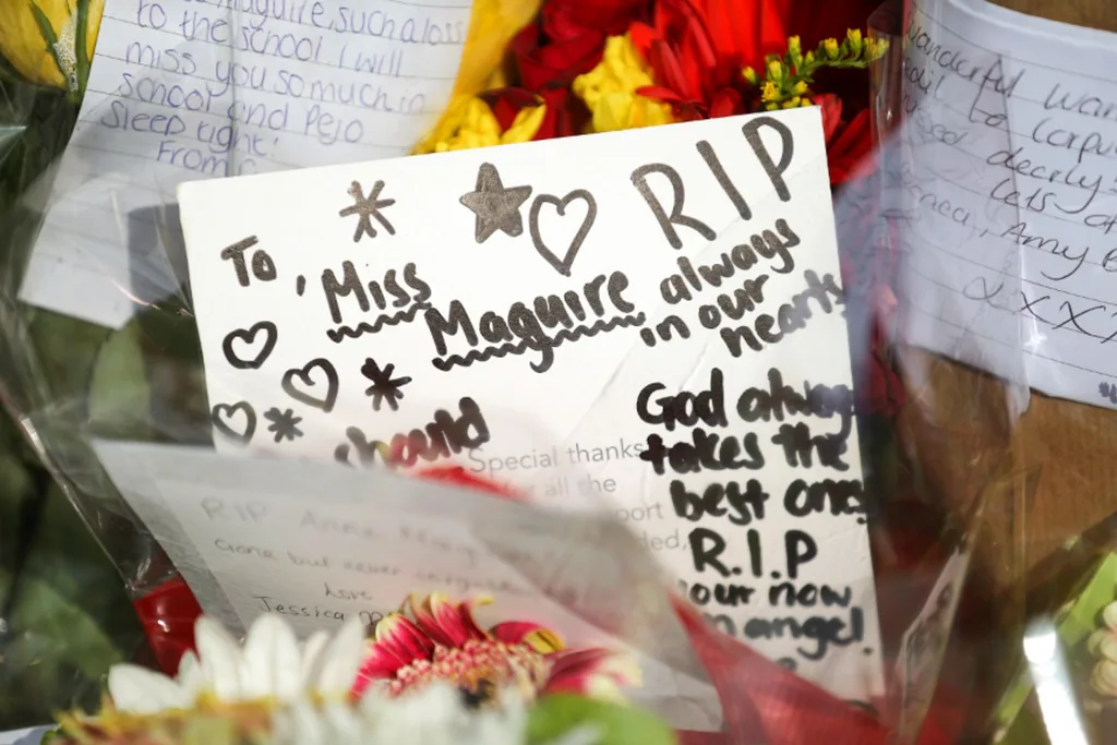 Floral tributes were left to the popular teacher