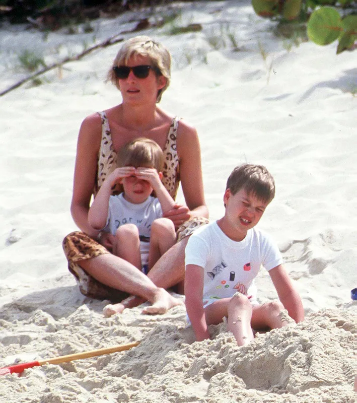 Princess Diana and the boys enjoying the beach