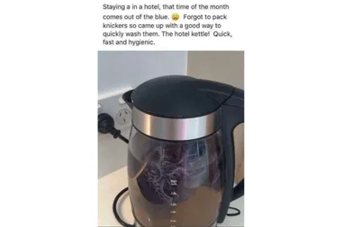 Woman sparks outrage by boiling dirty undies in HOTEL KETTLE