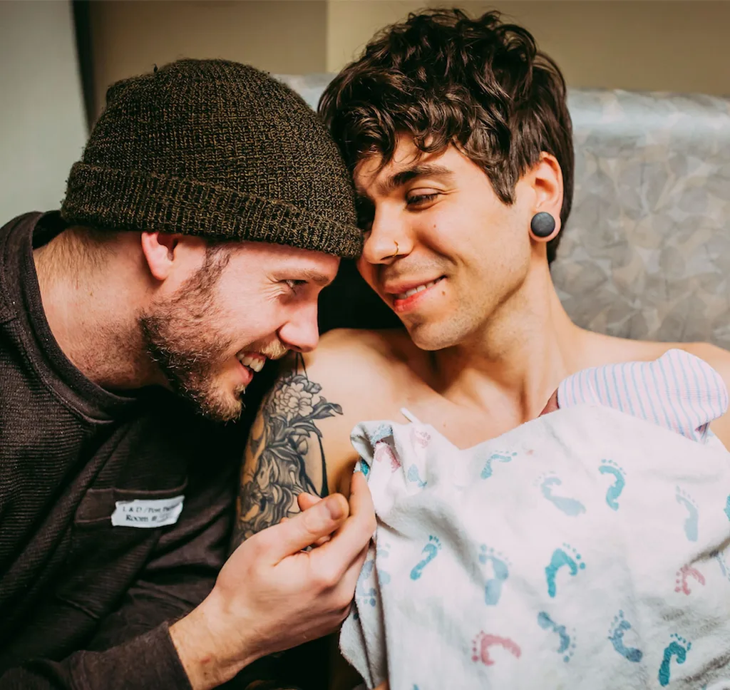 Matt Eledge and Elliot Dougherty meet baby Uma