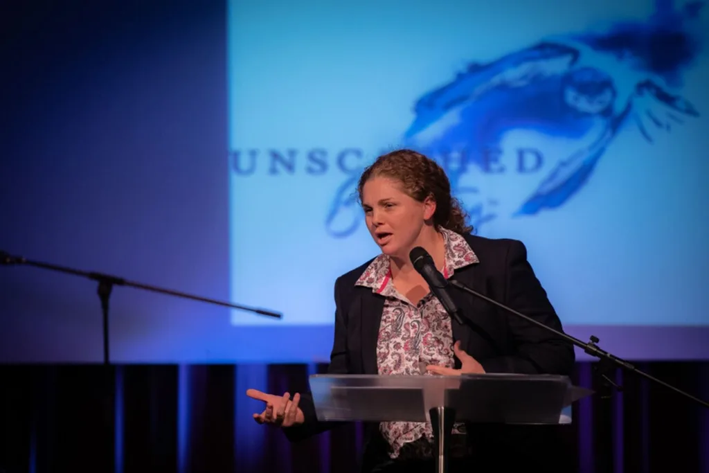 Kelly Humphries at the launch of her book Unscathed Beauty