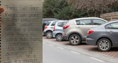 Mum with newborn comes back to her car to find a vile note left on it