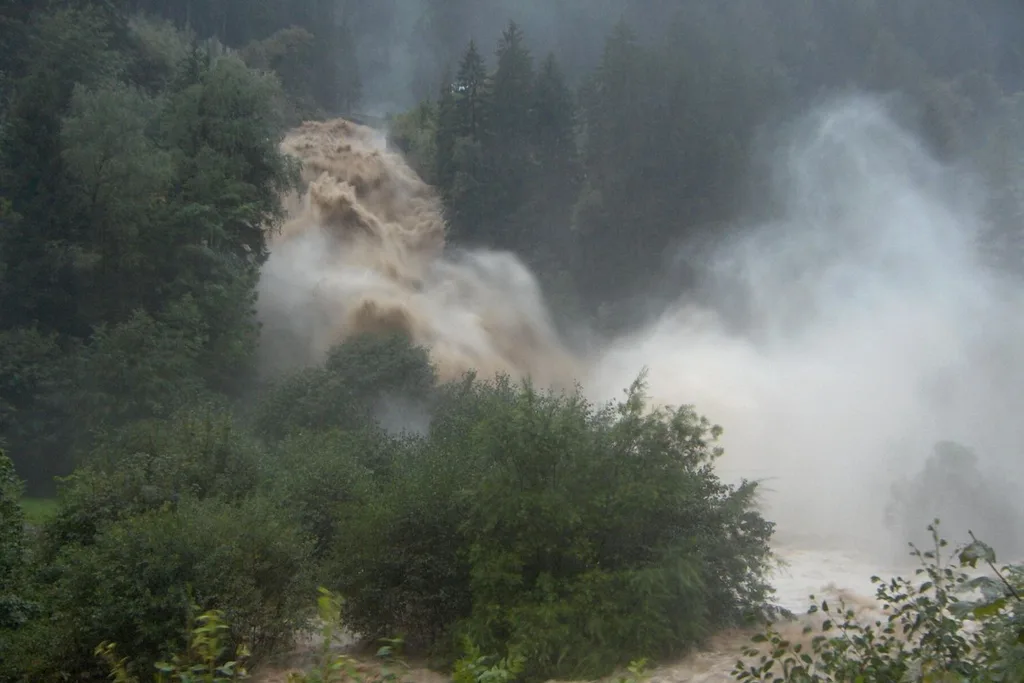 The gorge at Interlaken rushing with water.