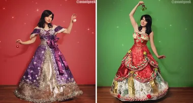 This woman makes gorgeous gowns out of leftover Christmas WRAPPING PAPER