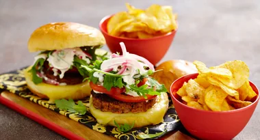 Burger Patty Rolls with Pickled Red Onions
