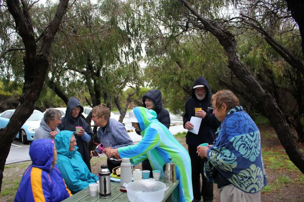 A birthday party in the cold rainy weather