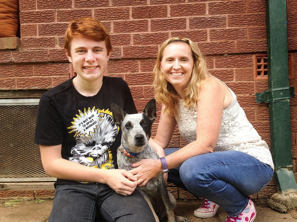 Ethan with mum Julie and dog Iris.