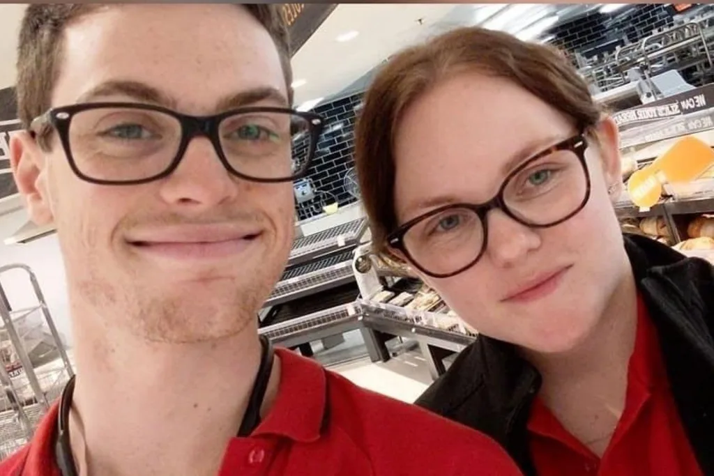 The two of us working at Coles