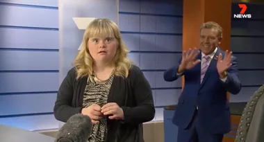 Rob Brough video-bombs Georgia Knoll at Channel 7 studios