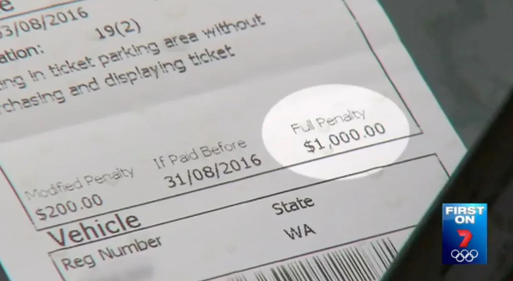 Penalty notice for $1000 from Perth Hospital