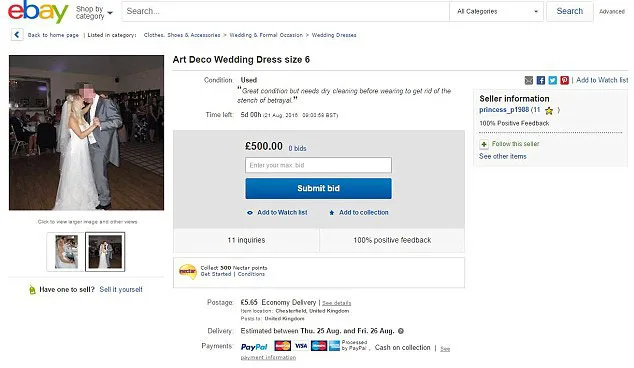 The original listing on ebay for Samantha Wragg's dress