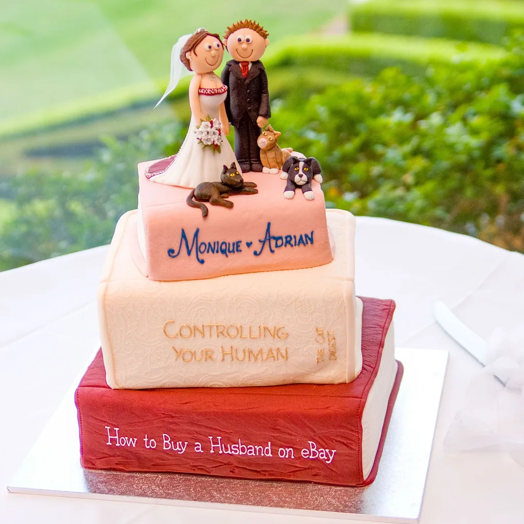 Their wedding cake featured books and ebay