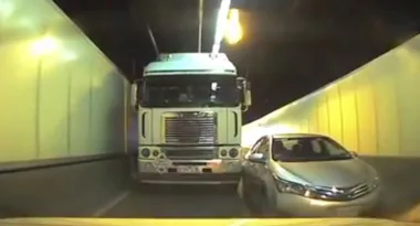 The truck won't slow down to make space