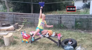 Little girl crushes backyard Ninja Warrior course!