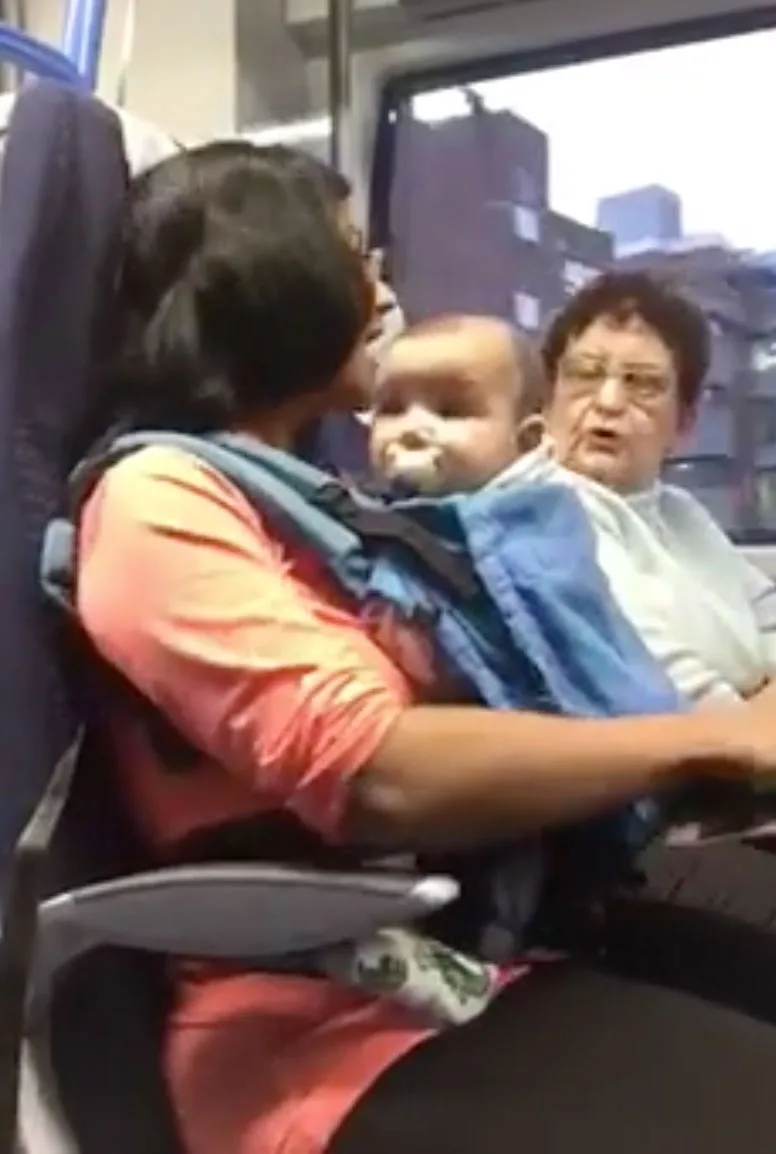 Elderly woman accused the mum of not having the right ticket.