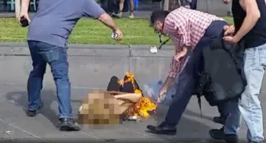 Busker burned alive in the street