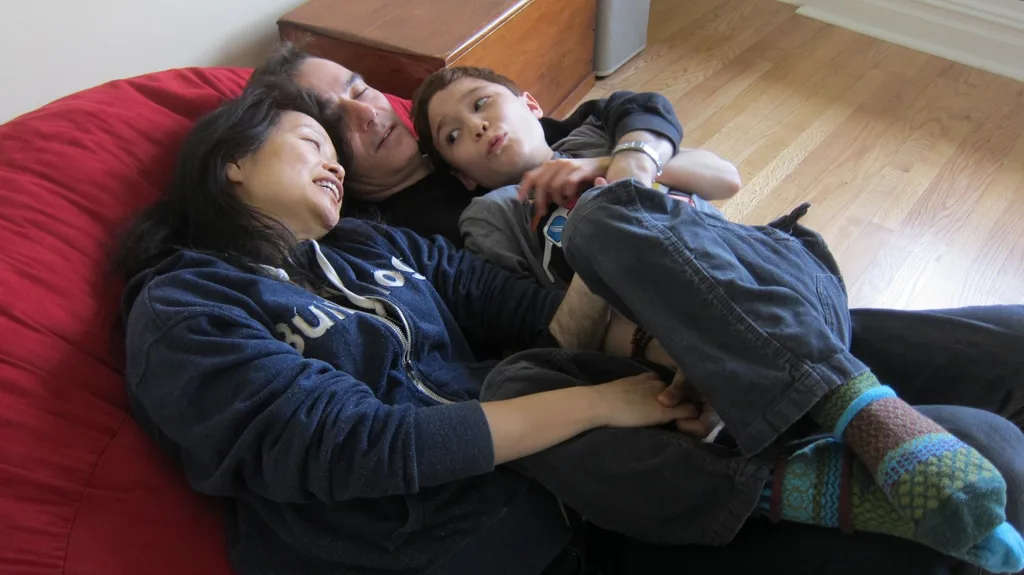 Marie with her husband and son