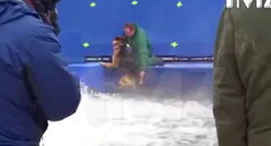 Outrage as behind-the-scenes footage shows dog forced into rushing water as it struggles