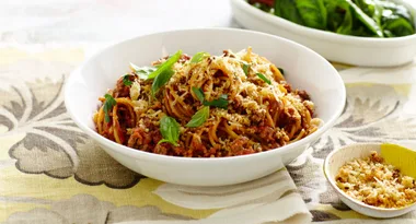 Creamy Bolognese with Garlic Crumbs