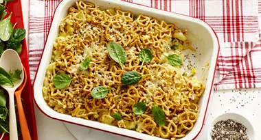 Tuna Mornay with Pretzel Topping