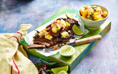 Coffee Rubbed Steaks With Fruity Salsa
