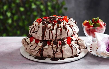 Strawberry chocolate Malteser pavlova stack
