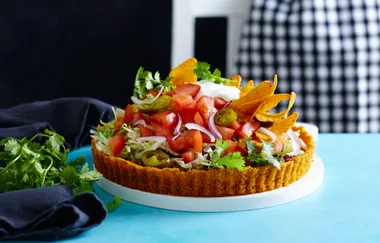 Taco pie with cheesy corn chip crust