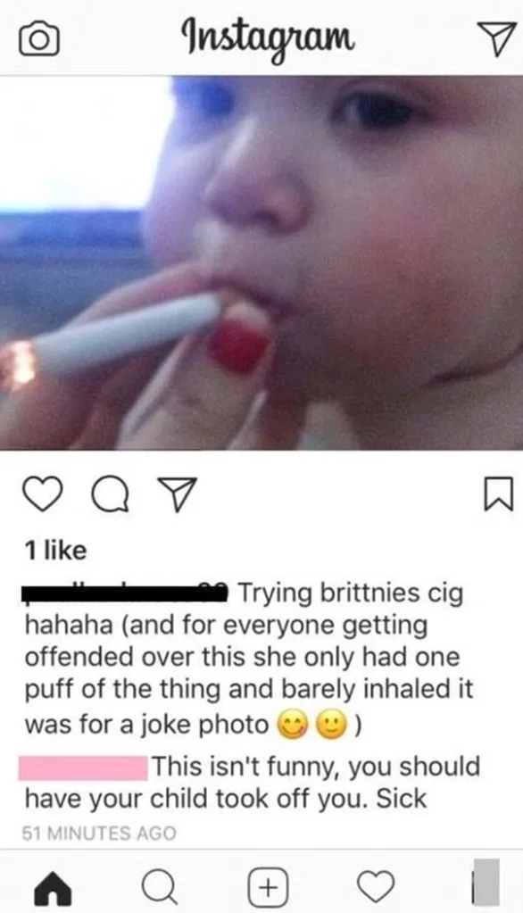 Baby smoking cigarette posted on Instagram