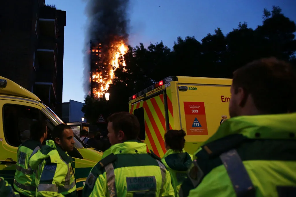 Emergency services fight the Grenfell Tower block fire