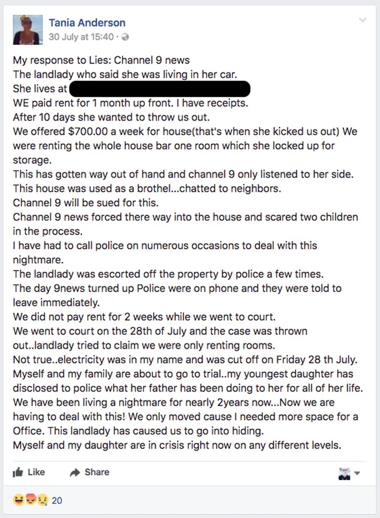 Tania Anderson ranted on social media