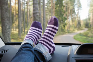 Terrifying video shows why you never travel with your feet on the dash