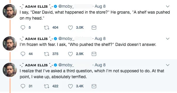 Adam realises he asked Dear David three questions.