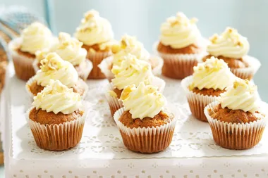 Mini carrot cupcakes with cream cheese frosting