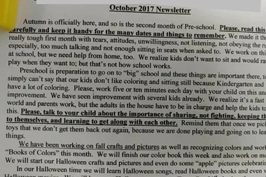 Mum’s anger at infuriating preschool newsletter