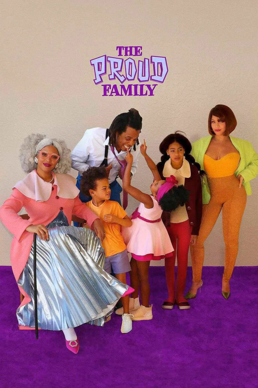 Beyonce, Jay Z, and their three children dressed as The Proud Family. 