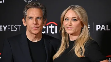 US actor Ben Stiller and his wife actress wife Christine Taylor attend PaleyFest LA screening of the season finale of "Severance" at the Dolby Theatre in Hollywood, California, on March 21, 2025.