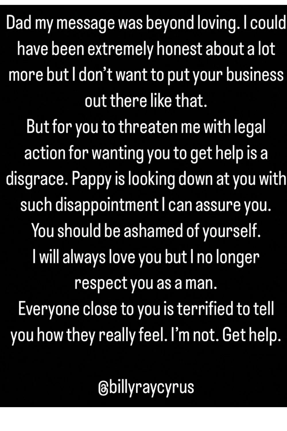 Trace Cyrus Instagram statement 