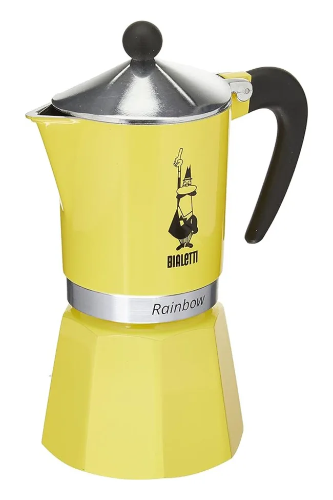 Yellow mokka coffee pot.