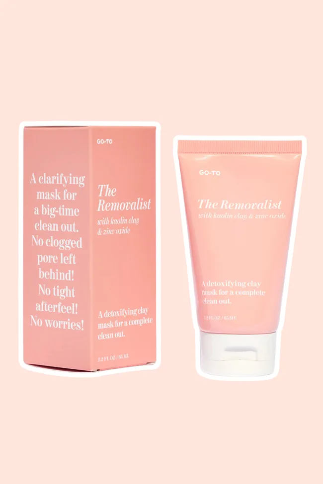 Go-To Skincare's The Removalist face mask on a peach coloured background.