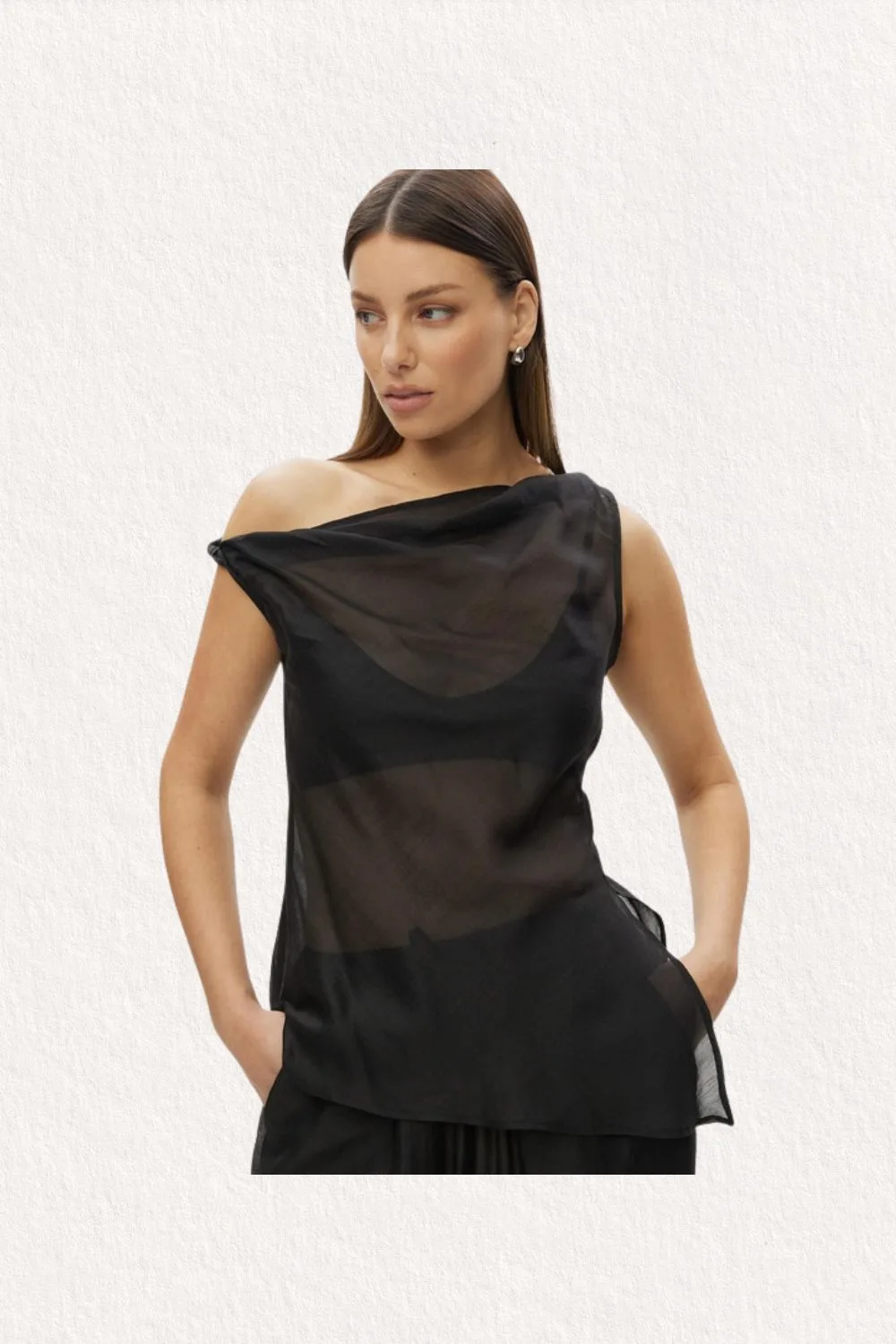 black sheer off the shoulder top