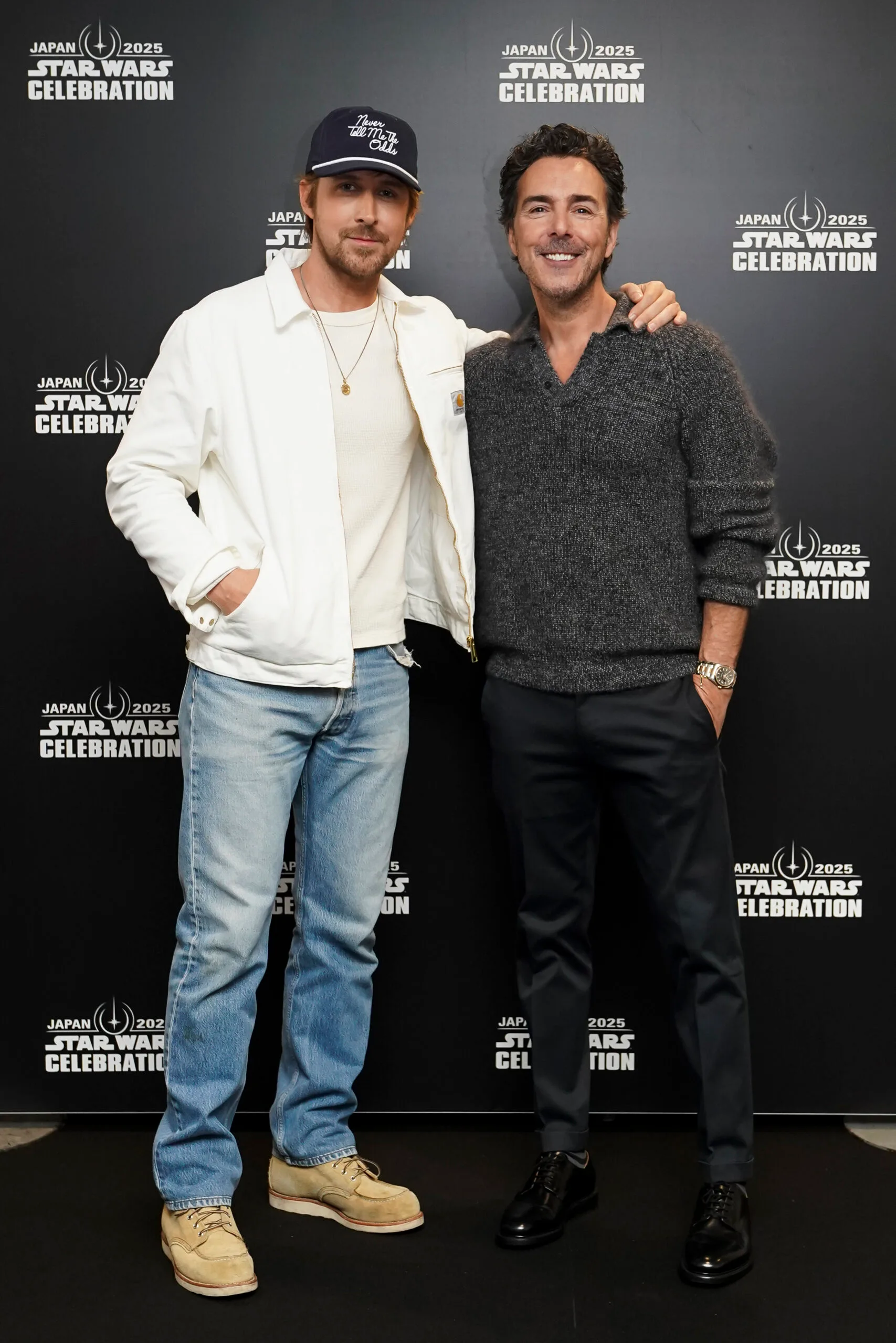 TOKYO, JAPAN - APRIL 18: Ryan Gosling and Shawn Levy pose for a photo backstage during Star Wars Celebration Japan Day 1 on April 18, 2025 in Chiba, Japan. (Photo by Tomohiro Ohsumi/Getty Images for Disney)