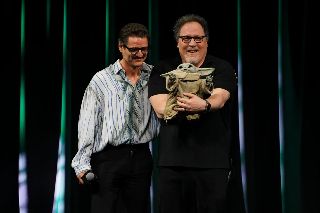 TOKYO, JAPAN - APRIL 18: Pedro Pascal and Jon Favreau are seen on The Mandalorian & Grogu at Celebration Stage during Star Wars Celebration Japan Day 1 on April 18, 2025 in Chiba, Japan. (Photo by Christopher Jue/Getty Images for Disney)