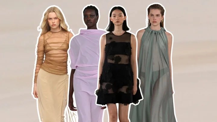 Four models in sheer clothing