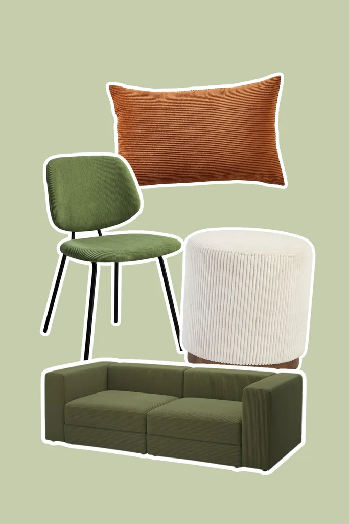 Corduroy cushion chair ottoman and couch