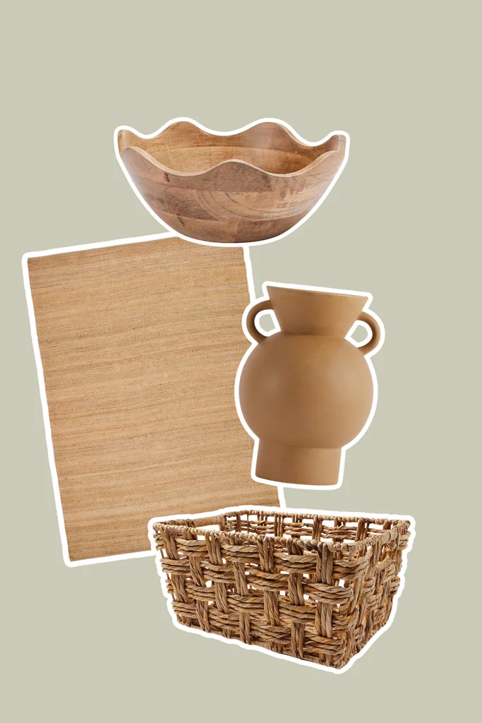 Wooden bowl woven rug ceramic vase woven storage basket