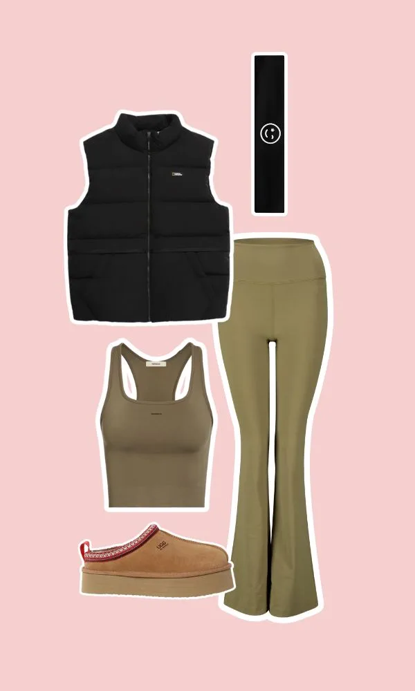 Slippers and activewear outfit