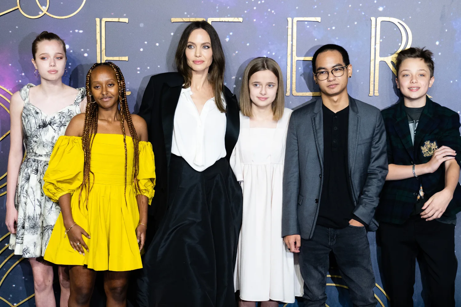Angelina Jolie with her children at the Eternals premiere.